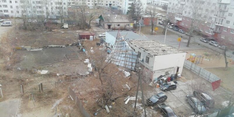 Сильный ветер в Омске снес крыши с домов и вырвал деревья с корнем