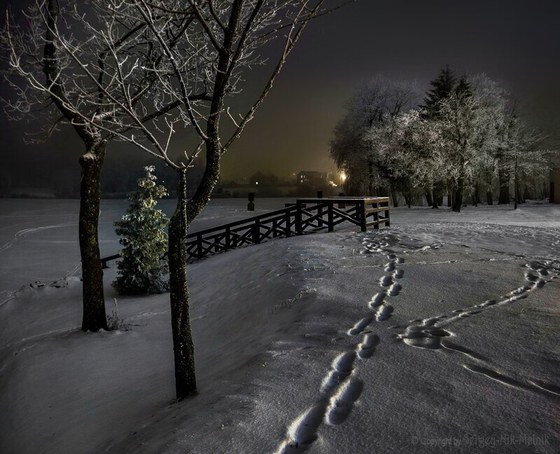 Зимний этюд со следами «штативохода», блуждающего в потёмках фотографа