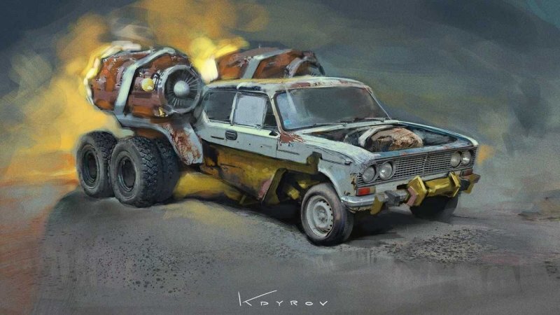 Постапокалиптические автомобили художника Данияра Кдырова