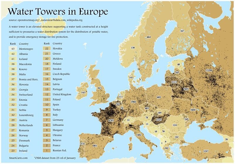P.S. в помощь увлекающимся — карта водонапорных башен в Европе