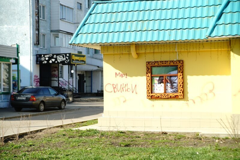 На Алтае бабушка-вандал мстит пивным магазинам, оставляя на стенах антиалкогольные лозунги