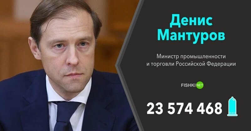 Денис Мантуров (Министр промышленности и торговли Российской Федерации) — 23 574 468 презервативов