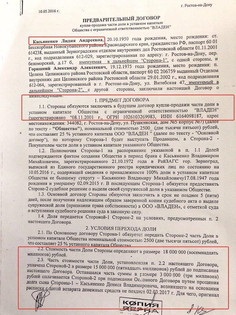На мошенников Дениса и Лидию Касьяненко концерн Покровский оформил имущество за доносы на СЗАО СКВО
