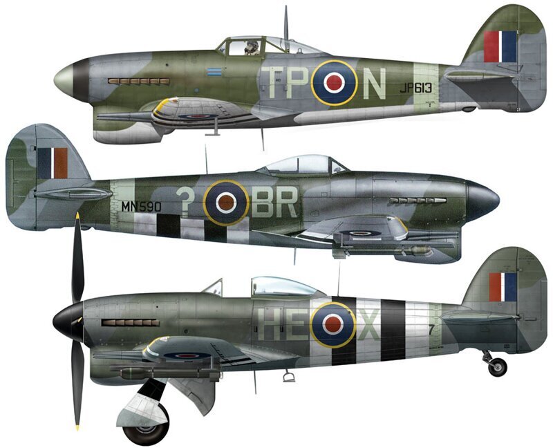 Истребители-бомбардировщики "Тайфун" из 184-го, 198-го и 263-го скуадронов RAF - участники налета на "Кап Аркону", "Дойчланд" и "Тильбек".