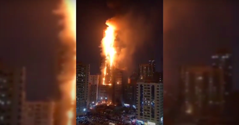 Ужасные кадры из ОАЭ: небоскрёб превратился в факел