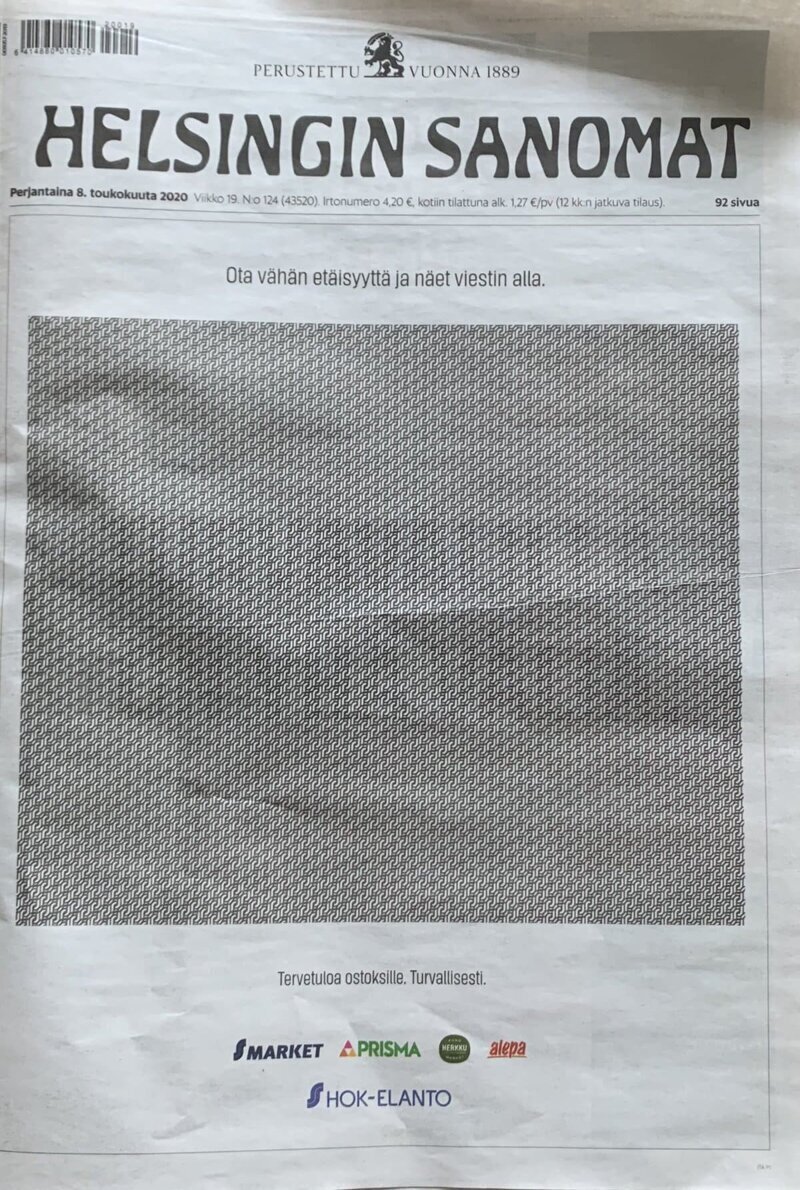 Финская газета «Helsingin Sanomat» вышла с оптической иллюзией на обложке