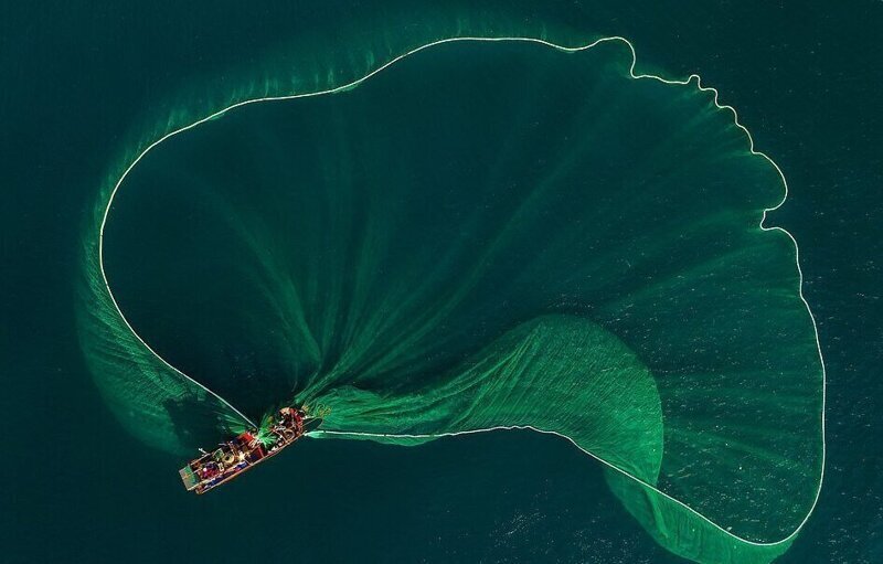 Рыбаки создают завораживающие узоры с помощью сетей