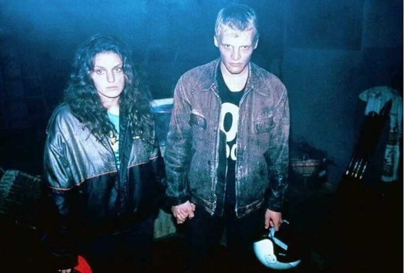 Марина Могилевская и Алексей Серебряков на съёмках фильма "Распад", 1990 год.