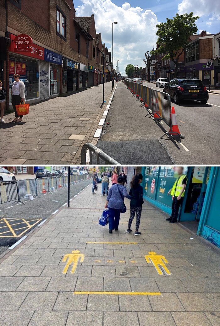 В Англии расширили тротуар, чтобы люди соблюдали дистанцию