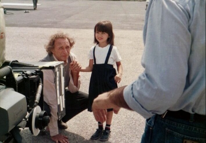 Пьер Ришар и Анаис Бре на съёмках «Беглецы», 1986 год