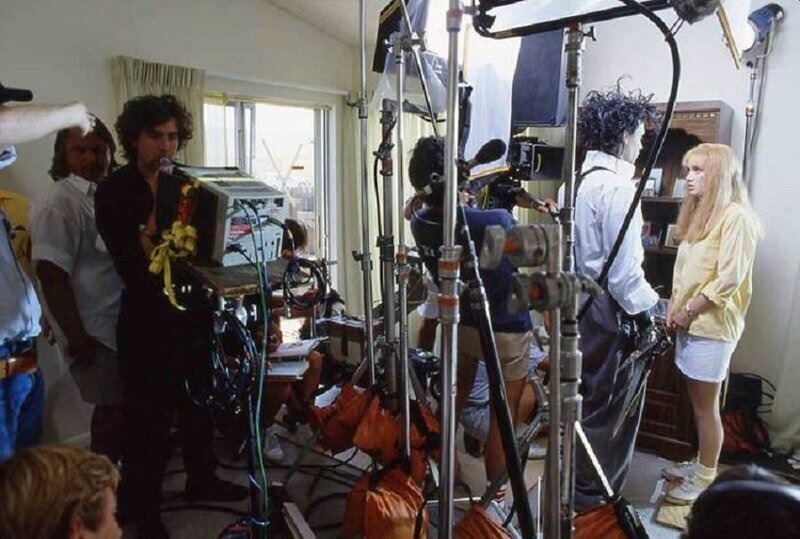 Тим Бёртон, Джонни Депп и Вайнона Райдер на съёмочной площадке «Эдвард Руки-ножницы», 1990 год