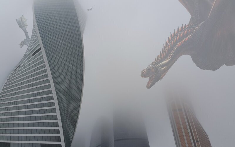 Драконы в Москва Сити. Photoshop