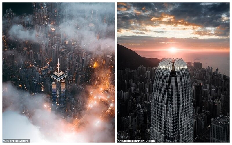 Слева - облака над Гонконгом. Фотограф - @jsrpixel. Справа - здание Международного финансового центра в Гонконге. Фотограф - Блэр Шугармен, Великобритания