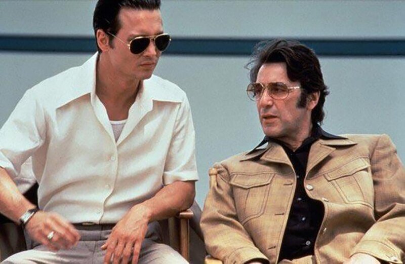 Джони Депп и Аль Пачино на съемках фильма "Донни Браско", 1997 г.