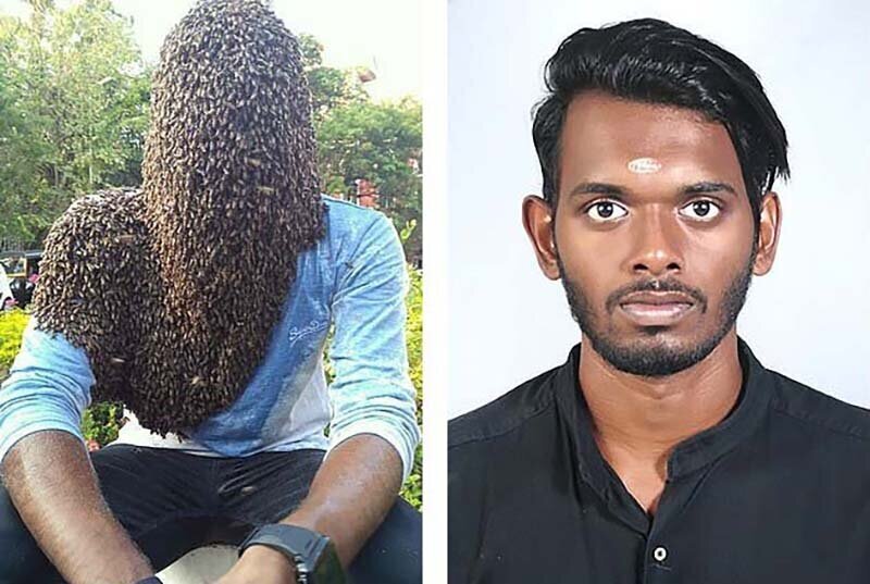 Индийский парень закрыл свое лицо 60 000 пчелами