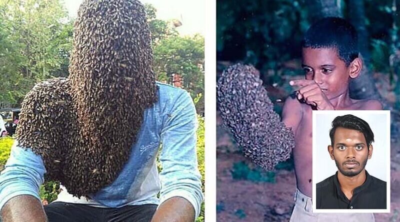 Индийский парень закрыл свое лицо 60 000 пчелами