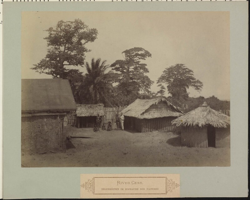 Негритянские хижины возле голландской фактории в Ривер-Сесс. Либерия. 1887