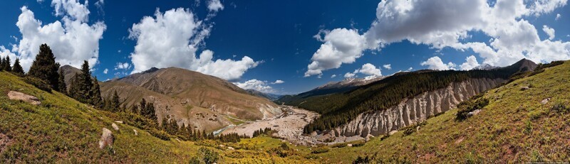 Панорама Григорьевского ущелья Иссык-Куля, Киргизия. 