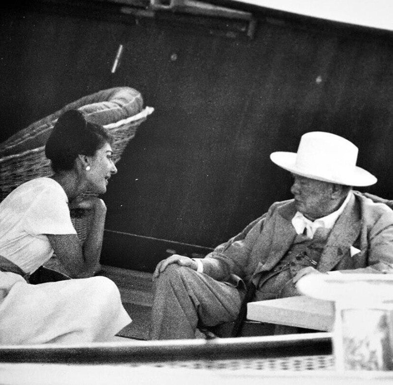 Мария Каллас и Уинстон Черчилль на яхте Аристотеля Онассиса, 1959-й год.