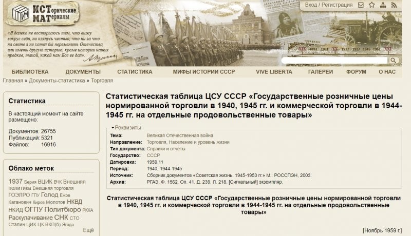 Сайт с историческими материалами разной направленности. Например цены в СССР