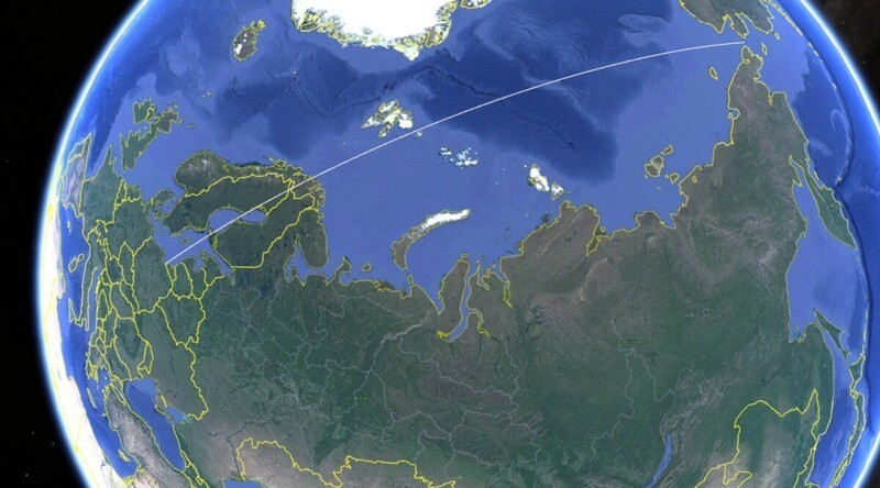 13. Кратчайшая прямая линия между самой западной и самой восточной точками России
