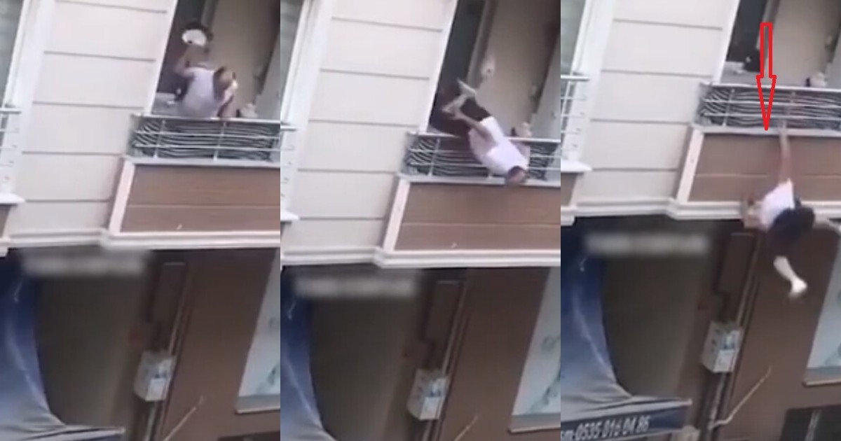 Поймала за подглядыванием. Человек выпрыгивает из окна. Девушка выпрыгнула с балкона.