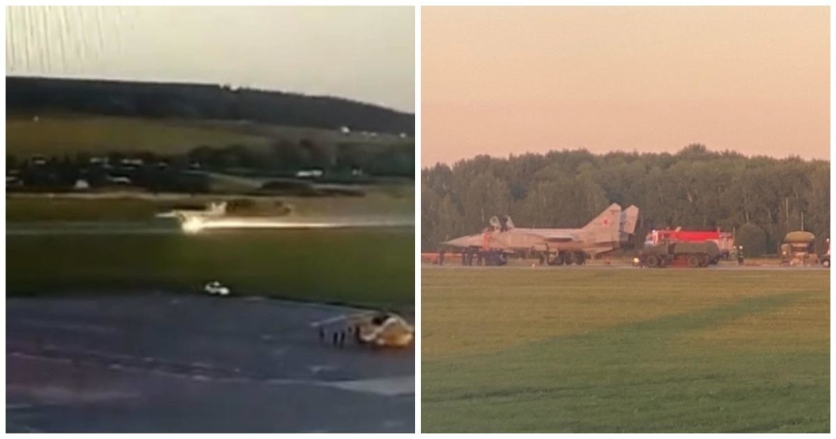 Посадка истребителя Миг-31 со сломанным шасси попала на видео