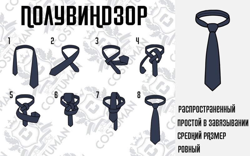 Пошаговая инструкция по завязыванию галстука