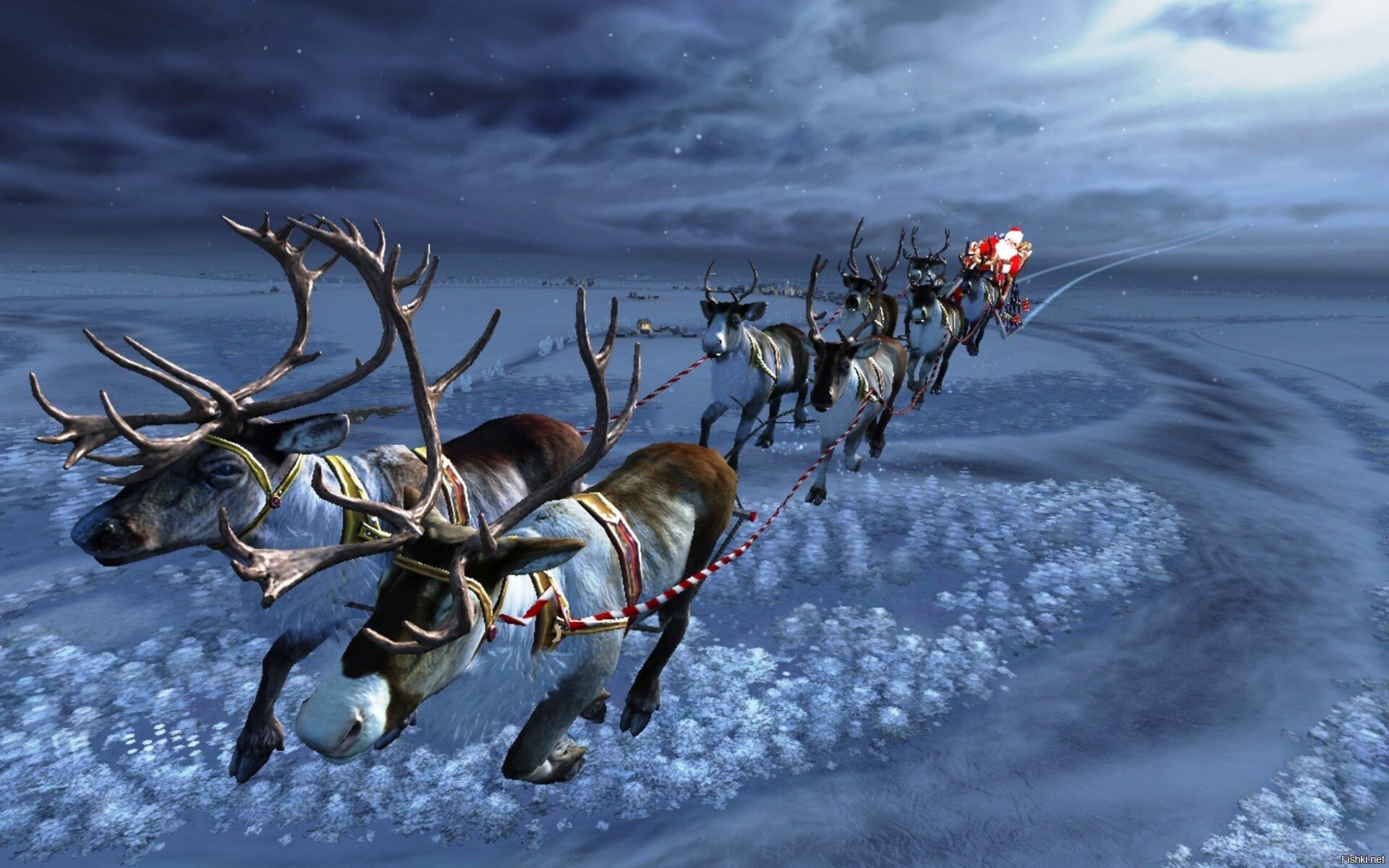 Ты уедешь к северным оленям. Северный олень в упряжке Санта Клауса. Упряжка Санта Клауса с Рудольфом. Оленья упряжка Санта Клауса.