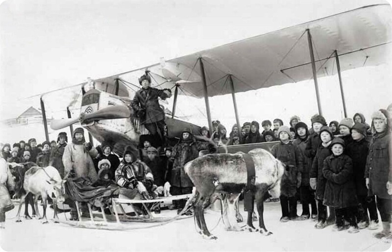 Агитполет одного из первых авиаторов Севера Д. М. Вершинского по селам Заполярья, 1925 г.