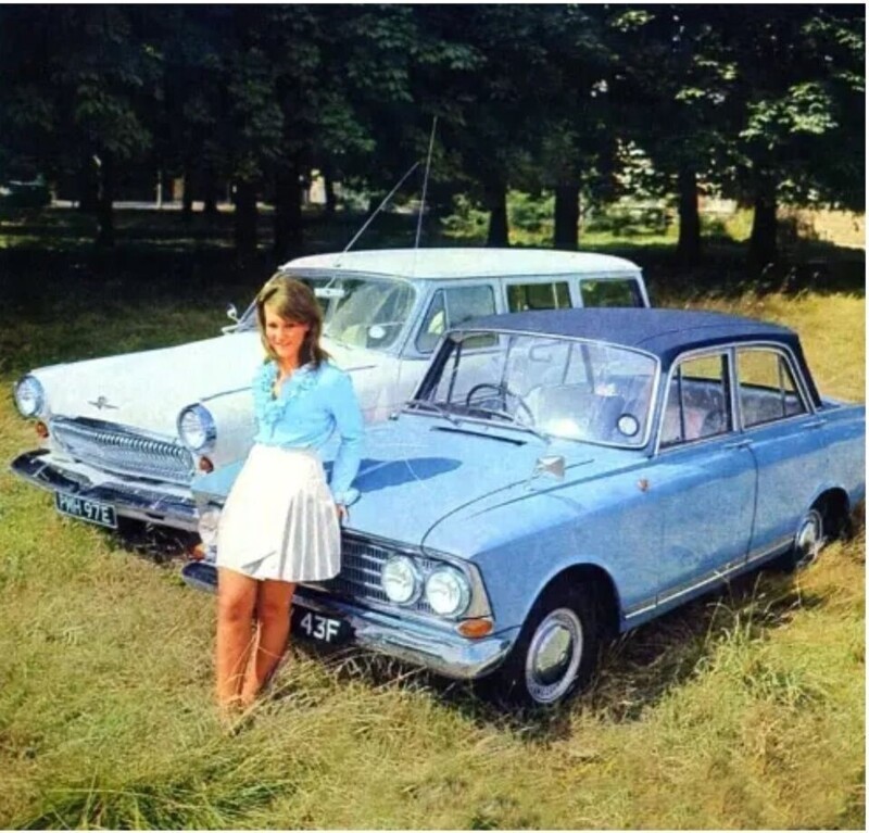 Экспортные праворульные легковые автомобили Москвич-408П и ГАЗ-22Н "Волга", Великобритания 1960-е годы.