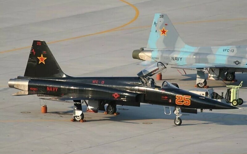 Самолёты эскадрильи "Агрессор", изображающие российские машины.