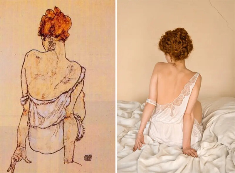 «Сидящая женщина, вид сзади», Эгон Шиле, 1913 год.