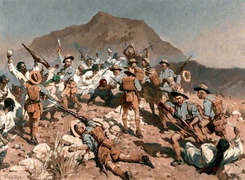 Картина, изображающая бой гуркхов с пуштунами на северо-западной границе Британской Индии в 1920 году