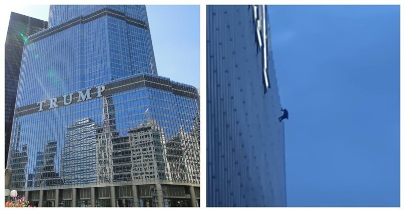 В Чикаго мужчина свесился на верёвке с  небоскрёба Трампа, требуя разговора с президентом