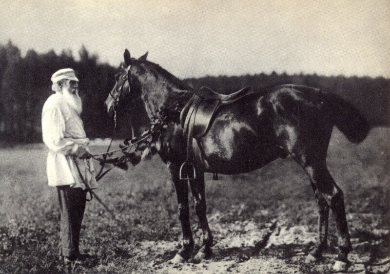 1908 год, Ясная Поляна. Л.Н.Толстой с любимым конем Делиром