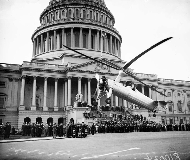 Автожир взлетает у здания Капитолия, США, 1936