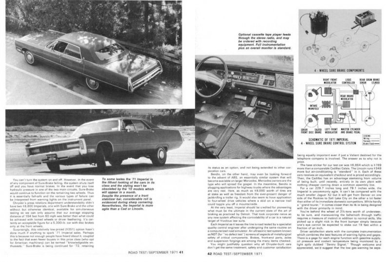 Тест-драйв системы Sure-Trac на Chrysler Imperial Le Baron. Журнал Road Test, сентябрь 1971 года