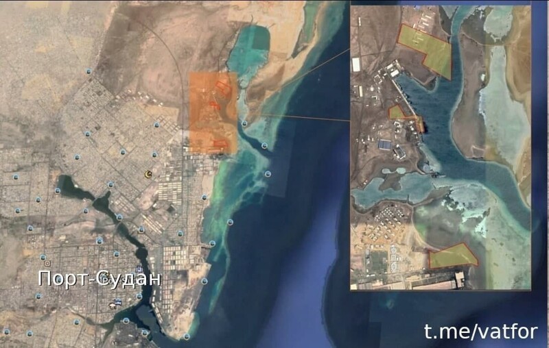 На карте — согласованные с Суданской стороной будущие участки размещения российского "пункта материально-технического обеспечения" в городе Порт-Судан.