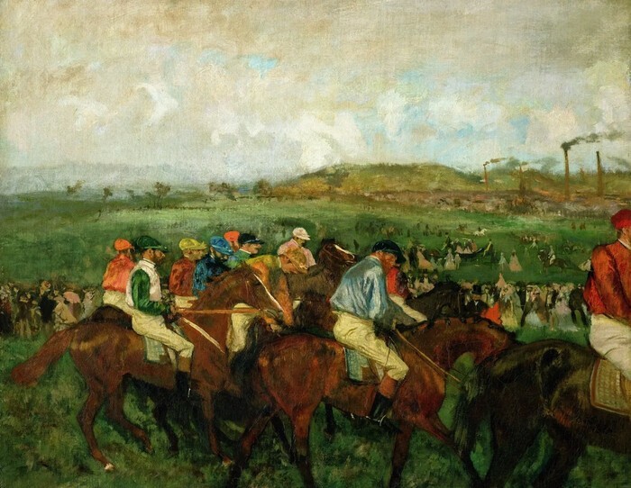 Эдгар Дега – «Джентльмены на скачках: наездники перед стартом», 1862