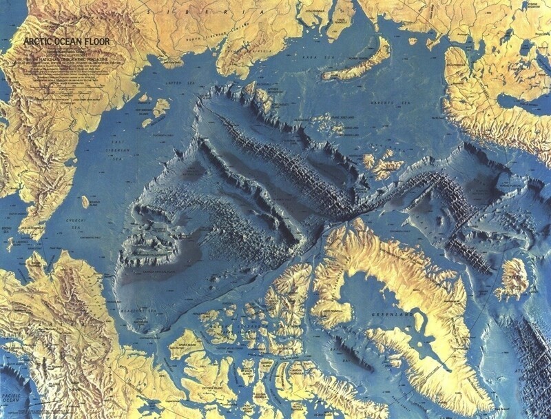 Карта рельефа дна Северного Ледовитого океана