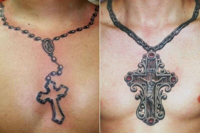 Татуировка в виде креста на груди