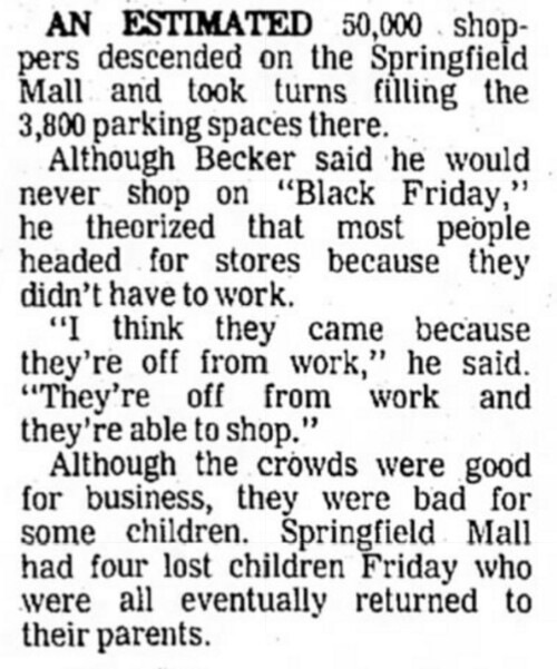 Главный управляющий торгового центра в Пенсильвании в 1977 году предложил альтернативу, заявив местной газете Delaware County Daily Times: «Вместо „Черной пятницы“ можно называть ее „Зеленой пятницей“… Дела идут отлично».