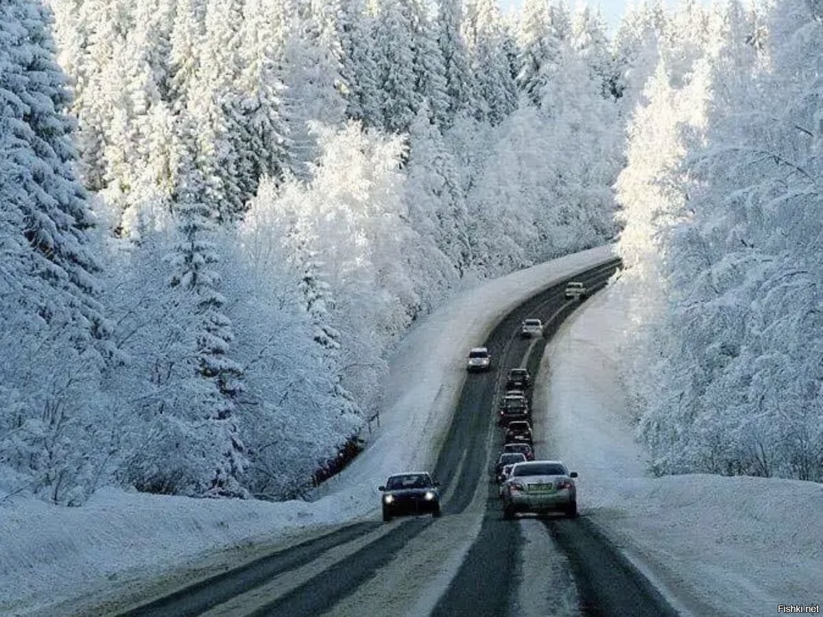 Дорога зимой на машине
