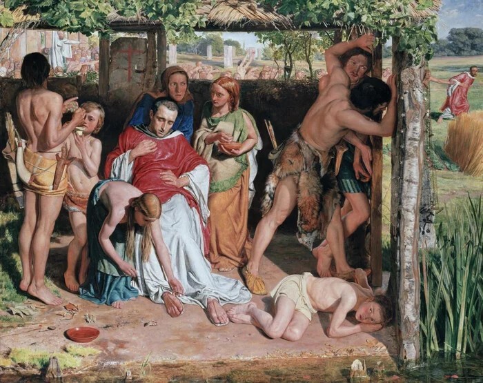 Уильям Холман Хант – «Английское семейство, обращённое в христианство, защищает проповедника этой религии от преследования друидов», 1850