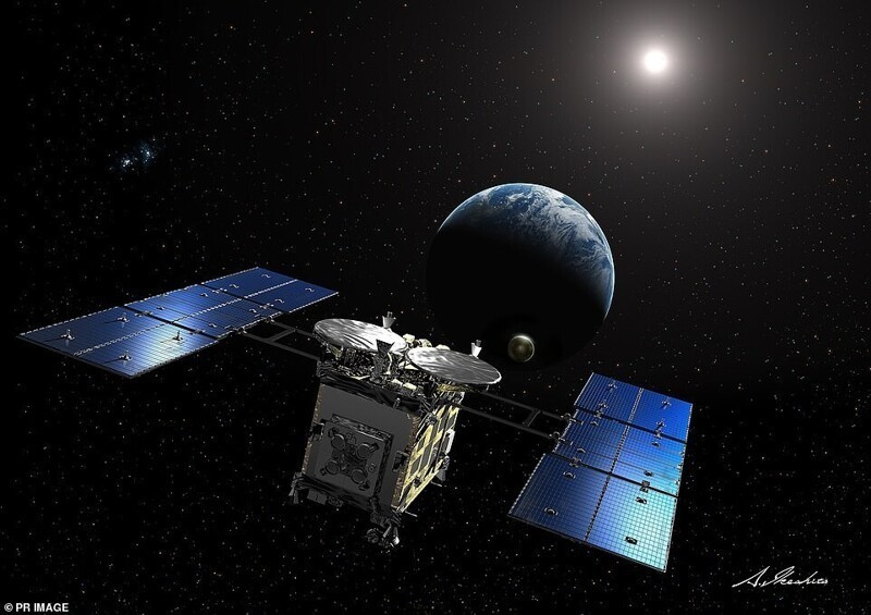 Художественная иллюстрация встречи космического зонда "Хаябуса-2"с астероидом Рюгу