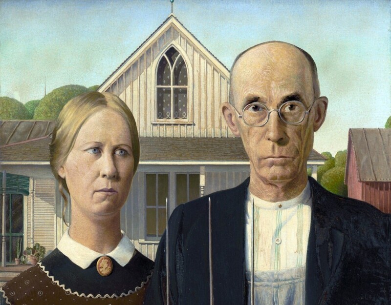 Картина "Американская готика" изображает фермера и его дочь, а не его жену, как многие могли подумать