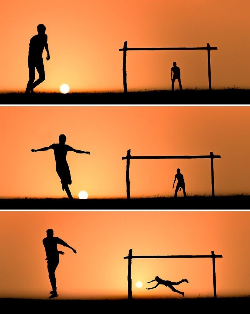 3. Футбол с закатным солнцем