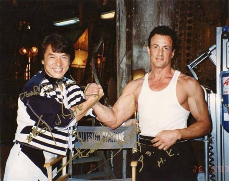 Джеки Чан и Сильвестр Сталлоне за съёмках фильма "Разрушитель". 1993