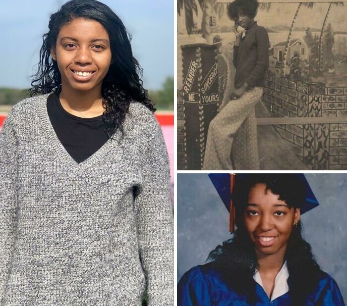 12. "3 поколения: я в 2019 году (слева), мама в 1992 году (внизу) и бабушка в 1974 году (вверху)"